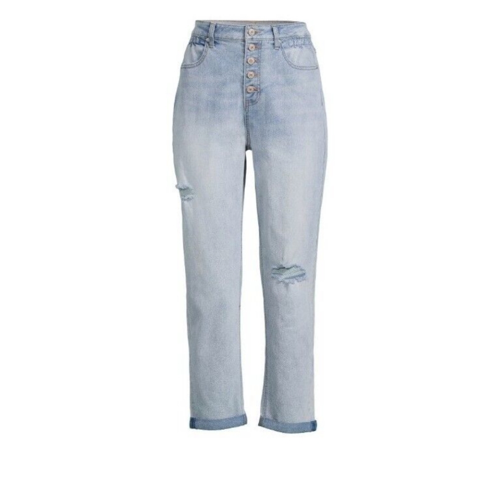 No Boundaries Jeans Juniors Hi Rise Cinched Mom Denim Button Up